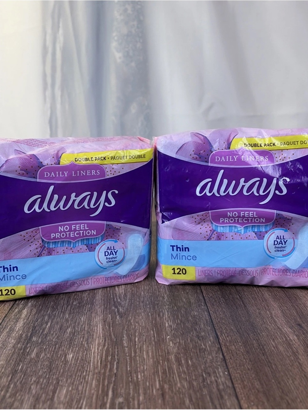 Lot of 2 Packs Always Thin Daily Panty Liners Regular 120 per pack, 240 Total